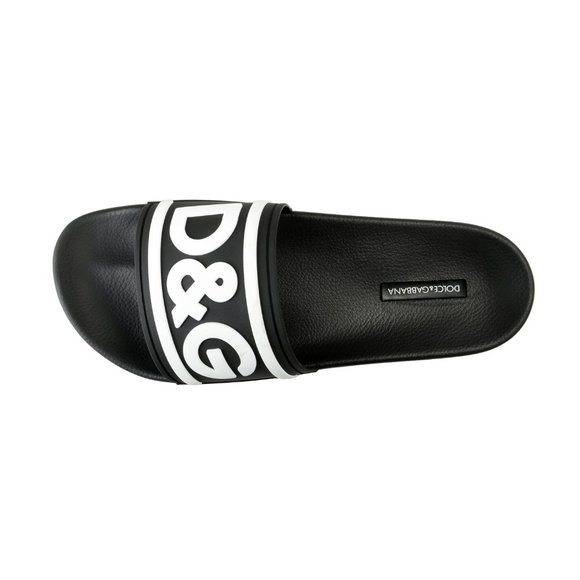 Dolce & Gabbana Men\'s Black & White Logo Print Rubber Flip Flops Sandals Shoes main image 6